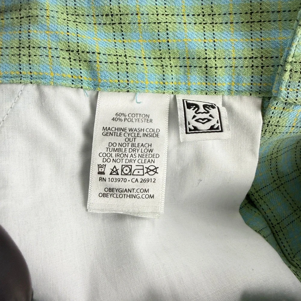 Obey Plaid Pleated Pants Mens 36 Green Blue Skate Streetwear Wide Leg Trousers